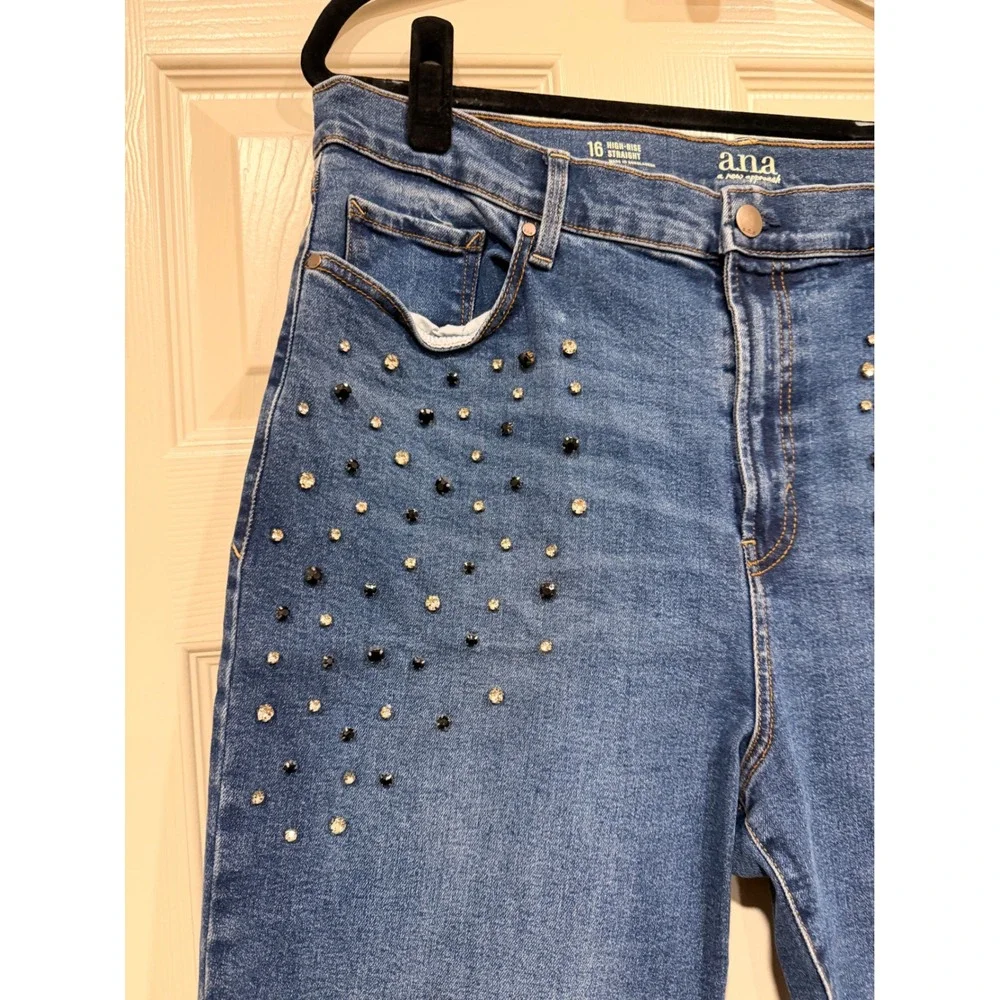 #60 A.N.A JEANS Sz. 16 High-Rise Straight Rhinestone Embellished